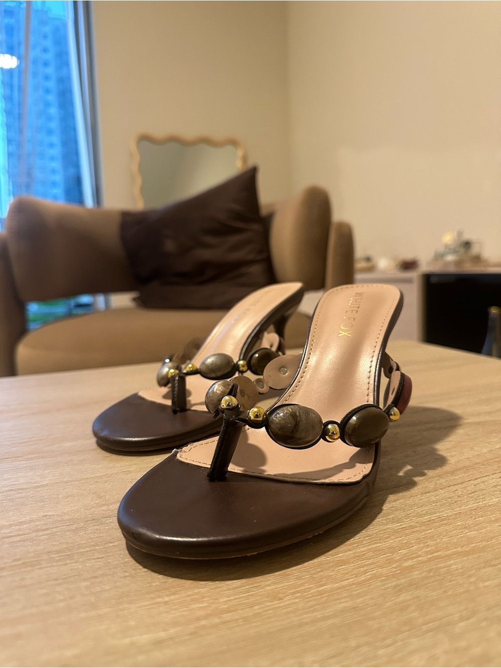 Women’s Brown Beaded Heeled Sandals